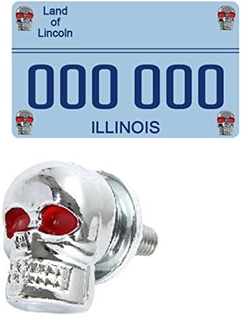 License Plate Fastener-Skeleton Skull Red Eye Car Motorcycle Tag Frame Bolt Nuts Screws fits Harley Davidson-Silver-4 Pack
