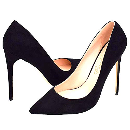GEEDIAR High Heels, Womens Pointed Toe Slip on Stilettos Party Wedding Pumps Large Size Basic Shoes Handmade … Black - Thumbnail 2