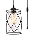 Creatgeek Plug-In Modern Industrial Glass Pendant Light with 16.4'（Ft）Cord and In-Line On/Off Dimmer Switch,Black Finish Cylinder Style