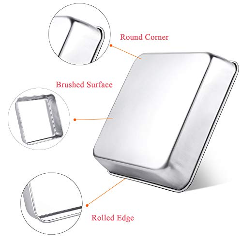 WEZVIX Stainless Steel Square Cake Pan Set of 2, Nonstick Square Deep