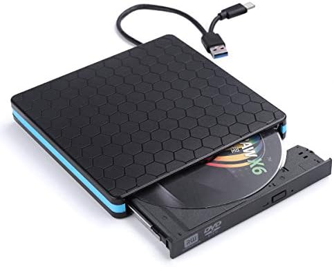 Cablecc External CD DVD Drive Burner Player to USB 3.0 Type-C Portable Slim DVD/CD ROM RW Rewriter/Writer/Reader