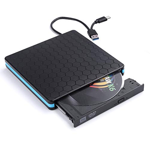 Cablecc External CD DVD Drive Burner Player to USB 3.0 Type-C Portable Slim DVD/CD ROM RW Rewriter/Writer/Reader