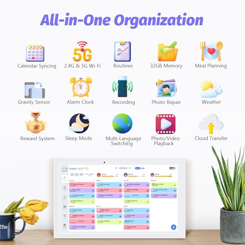 OcePor 15.6 Inch Digital Calendar, Electronic Calendar Chore Chart, Smart Calendars Wall 1920 * 1080 Full HD Interactive IPS Touchscreen for Family Planner,Task (White)
