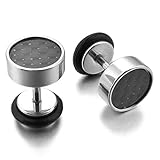 Men's 8mm Stainless Steel Resin Stud Carbon Fiber Earrings Black Silver Tapers Plugs Tunnel