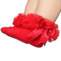 Colorido Toddlers Kids Girls Soft Cotton Breathable Casual Lace Princess Socks Hosiery size 0 - 2Years (Red)