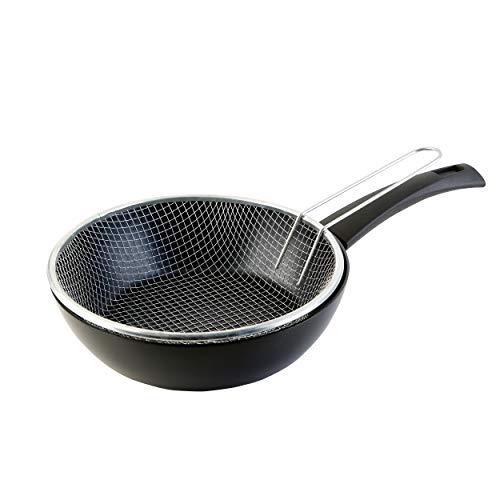 WECOOK! Sartén Freidora con Cestillo Inducción, 24 cm, Aluminio Prensado, Antiadherente Xylan Plus sin PFOA, Full Induction, Protector de Tela, Vitrocerámica, Gas, Eléctrica