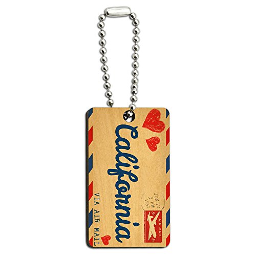 Air Mail Postcard Love for California Wood Wooden Rectangle Key Chain