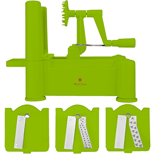 Brieftons Tri-Blade Spiralizer: Strongest-and-Heaviest Duty Vegetable Spiral Slicer, Best Veggie Pasta Spaghetti Maker for Low Carb/Paleo/Gluten-Free Meals, With 3 Exclusive Recipe eBooks - Green