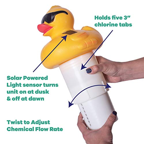 GAME 12902-BB Solar Light-Up Shark Pool 3-inch Tablet Chlorine Dispenser LED Light Sensor, Expandable Basket Adjustable Flow Rate