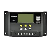ETvalley LCD Solar Panel Regulator 30A 12V/24V 360W/720W PWM Intelligent Adapter Charge Controller for Street Lamp Base Station Environment Monitoring Communication System WiFi Hotspot