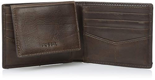 Fossil Men's RFID Blocking Leather Derrick Passcase Wallet, Dark Brown, One Size
