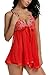 Avidlove Christmas Lingerie Women Lace Babydoll Mesh Chemise Sheer Sleepwear Mini Teddy Red L