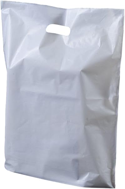 Plastic Carrier Bags 100 White with Handles Patch 18 x 15 x 3 Large