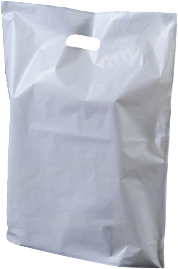Plastic Carrier Bags 100 White with Handles Patch 18 x 15 x 3 Large