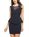 ACEVOG Women's Elegant Lace-Paneled Peplum Waist Midi Party Dresses