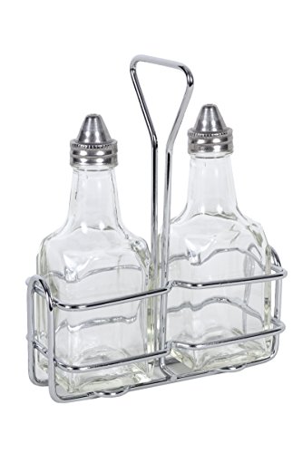 CucinaPrime Oil and Vinegar Cruet Bottles 6 Ounce Bottles with Rack Set