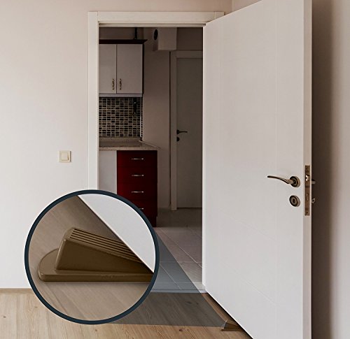 Door Stopper, Eoney Heavy Duty Door Stop Wedge Rubber with Finger Pinch Guard - Multi Surface, Non Scratching Slip Resistant Design- Gaps up to 1.2 inches (Brown4+1Pack)