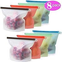 8 Pack Reusable Silicone Food Storage Bags Airtight Seal Food Menstrual Cups Snack Lunch Bag, Food Grade Bag Container...
