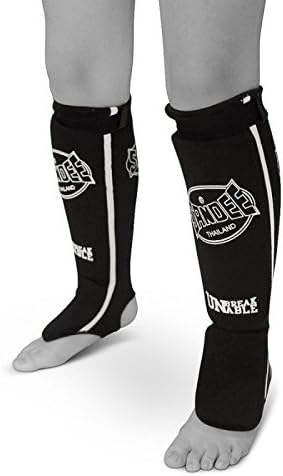 Sandee Shinguards Cotton Slip On Competition Shin Guard Black White Muay Thai Sold by MinotaurFightStore (XS)