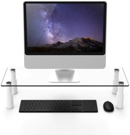 Enpee Adjustable 80-130mm Clear Glass Computer iMac Monitor TV Screen Display Riser Mount Stand