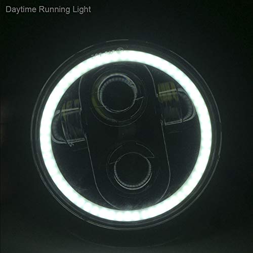 TRUCKMALL 5.75 inch LED Headlight Halo DRL Bulb Light Kit Set for Harley Davidson Street Bob Super Wide Glide Low Rider Night Rod Softail Custom Iron 883 Dyna Indian Scout Triumph Motorcycle Black