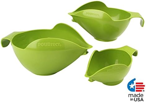 POURFect 3 Pc Spill-Free Mixing Bowl Set -- 1-2-4 Cup -- Made in USA (Apple Green)