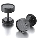 Men's 8mm Stainless Steel Stud Resin Carbon Fiber Earrings Black Silver Tapers Plugs Tunnel