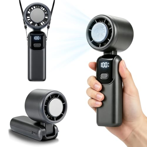 Ventilador Portatil, Ventilador Portátil Recargable para Colgar al Cuello, 5 Velocidades Ajustables, Bajo Ruido de Viento, Ventilador USB, Ideal para la Escuela, la Oficina y Los Viajes (Gris)