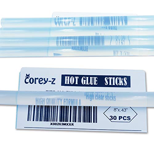 Hot Glue Sticks,Full Size,8" Long x .43" Diameter,30 Counts,Clear,for Large Hot Glue Guns