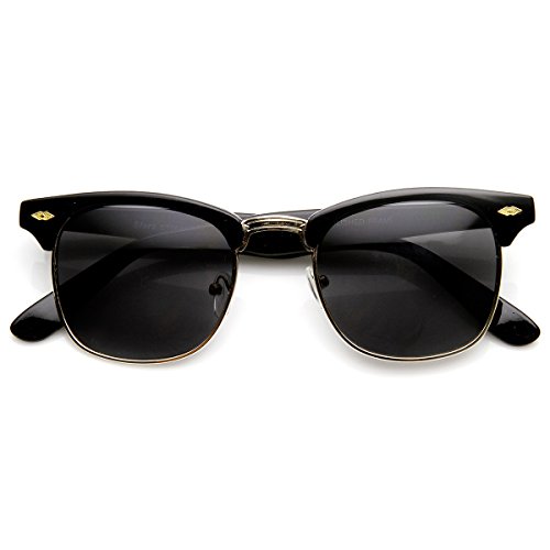 zeroUV - Classic Shaped Half Frame Semi-Rimless Horn Rimmed Sunglasses (Black Smoke)