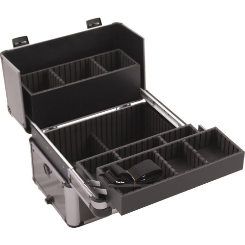 Hiker HK6501 4-Wheel 2-in-1 Rolling Makeup Case with Easy-Slide and Extendable Trays, Includes Removable Tray and Extra Lid, 31-Inch, Smooth Texture, Gun Metal