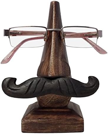 Hand Carved Wooden Eyeglass Holder Spectacle Holder with an Amusing Mustache Home Decorative Burnt Look Eye Glass Holder