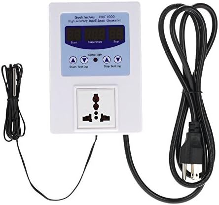 Shopline Digital Temperature Controller, AC 110-240V 10A LED Pre-wired Thermostat Controller Outlet with Sensor Heating Cooling Control Switch