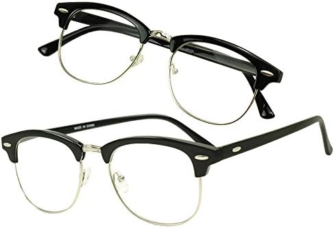 Sunglass Stop - 2 Pairs Half Frame Clubmaster Round Reading Glasses Comfortable Stylish Simple Readers Rx Magnification (Black | Silver, 2.25 x)