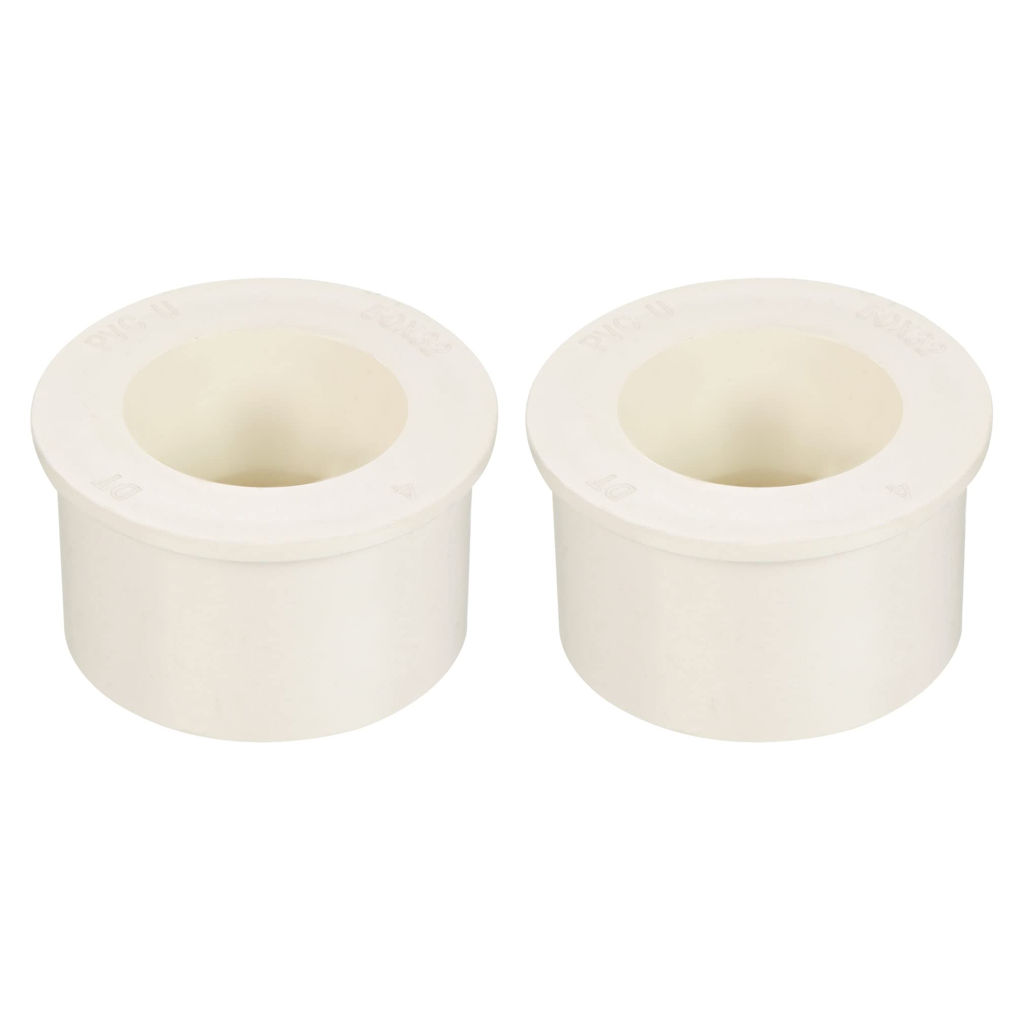 PATIKIL 32x50mm PVC Reducer Bushing, 2 Pack Pipe Fitting Coupling Tube Connector Adapter for Pipe Connecting, White