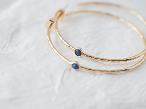 Navy Blue Simulated Lapis Lazuli Gold Plated Brass Hoop Earrings - Thumbnail 2