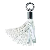 Android Keyring,Xutu Keychain Charger Cable USB Leather Tassel Key Chain Micro Charging Cable for SUMSANGG,HUAWEI,NOKIA,VIVO and other Micro Port Phone-White