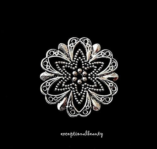 10 Antiqued Silver Filigree Flat Star Flower Focal Drop Cabochon Bead Findings