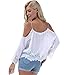 VIISHOW Women's Strap Off Shoulder Lace Crochet Crop Top Blouse (M, White)
