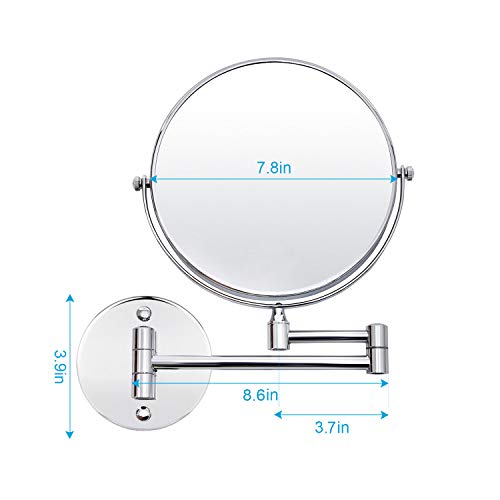 Lonffery 8 Inch Wall Mounted Makeup Mirror, 1×/3× Magnification Mirror for Bathroom, Chrome