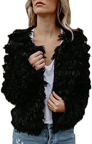 Jeanewpole1 Women Faux Fur Jacket Coat Open Front Fluffy Vintage Parka Shaggy Cardigan