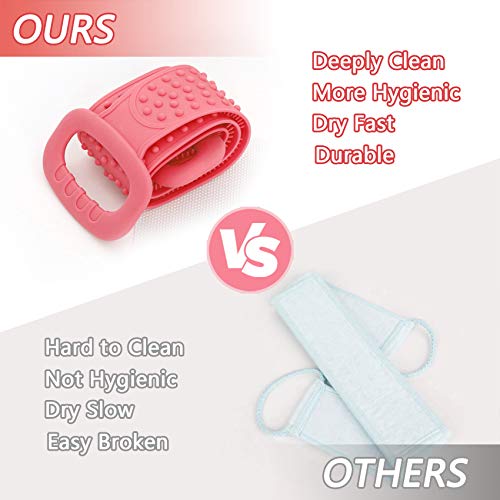 Silicone Back Scrubber, cshare Back Scrubber for Men Women Exfoliating, Comfortable Massage Silicone Bath Scrubber for Shower, Eco Friendly Hygienic Skin Health Washer (Pink)