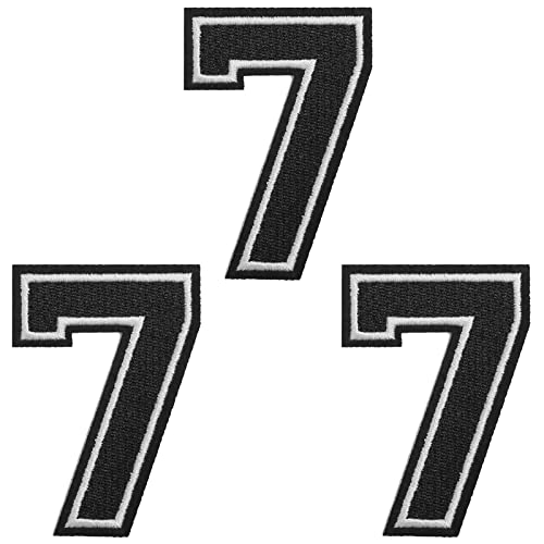 TACVEL 3 Pieces Iron on Numbers Patches, Numbers 0-9 Applique for Clothes, Dress, Hat, Socks, Jeans, DIY Accessories (Black 7,3.14inch)