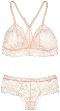 Undies Affair Bralette for Women- 2 Piece Bralettes and Boy Thong -Racerback Everyday Bra and Underwear (S|Pink)