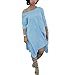 Women Plus Size Vintage Off Shoulder Long Sleeve Irregular Hem Midi Dress Blue 2XL