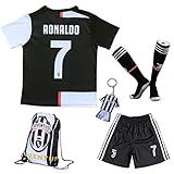 GamesDur 2019/2020 Cristiano Ronaldo #7 Home Football Soccer Kids Jersey & Short & Sock & Soccer Bag Youth Sizes (New Season Home, 9-10 Years)