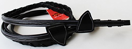 Horse English Padded Leather Braided Contest Show Rein Black 8031004BK