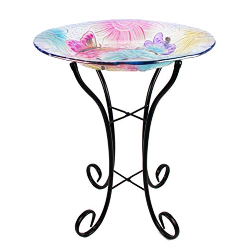 HONGLAND Birdbath Outdoor Bird Feeder Glass Butterfly Bowl for Garden with Metal Stand Decor for Patio,Backyard,Porch - Thumbnail 6