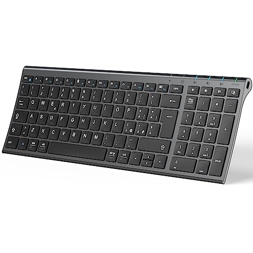 iClever Bluetooth 5.1 Multi-Device Rechargeable Keyboard with Numeric Keypad and Ergonomic Design for Mac OS, Android, Windows