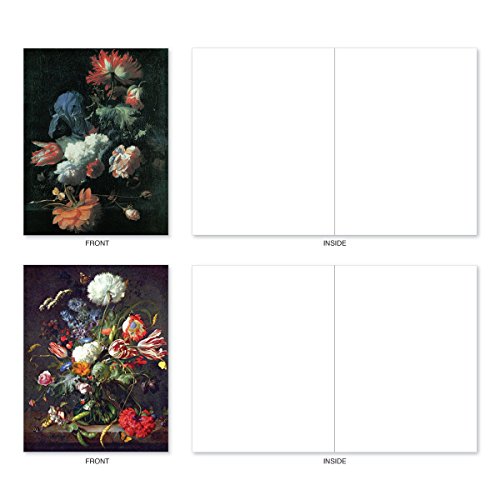 10 Assorted Flower Note Cards with Envelopes - 'Baroque Blooms' Blank Greeting Cards - Elegant All Occasion Card for Wedding, Thank you, Baby - Stationery Notecards 4 x 5.12 inch M10020BK